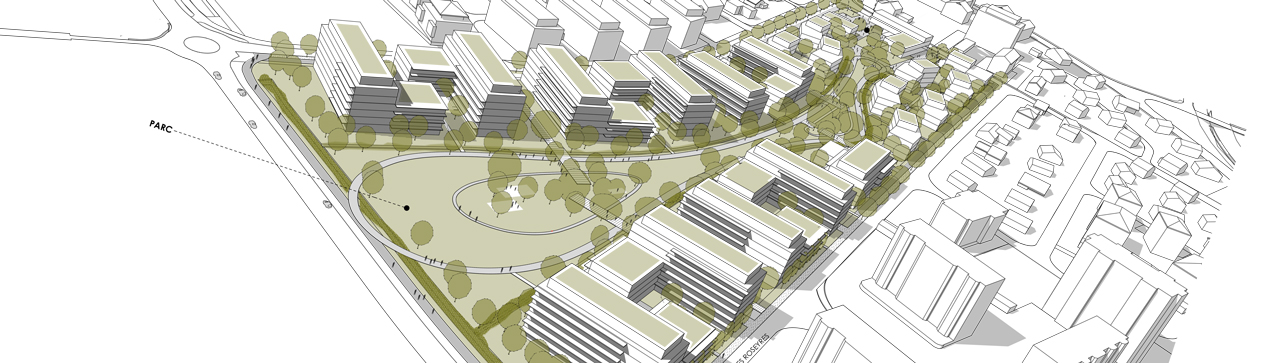 Bannière illustrative du futur plan de quartier les Roseyres avec un magnifique parc 